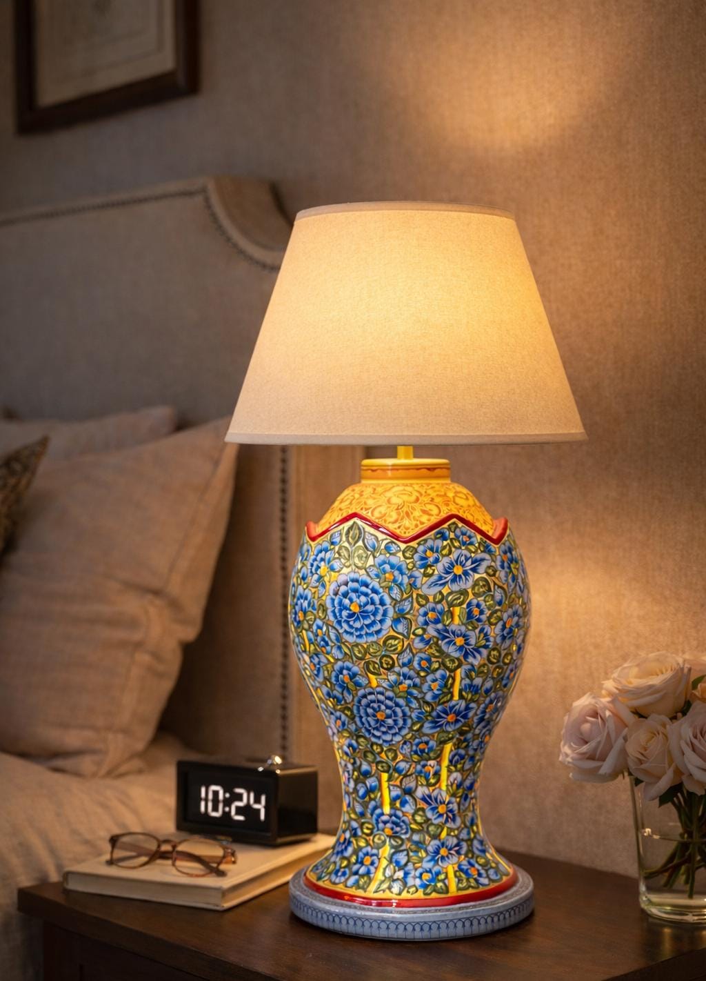 Paper Mache Table Lamp with kashmiri floral art, handmade paper mache table lamp 